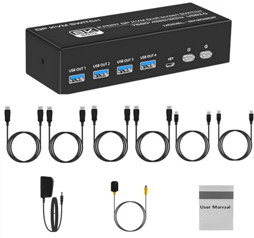 HDMI Displayport KVM Switch Support 8K@60Hz, 4K, 2K, 1080 and Lower Resolution, for 2 Computers Share 2 Screens