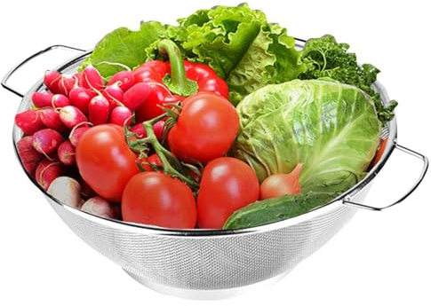 Colador de acero inoxidable, colador de metal,Colador de cocina Tamiz de alimentos con asas para lavar frutas - Cesta de drenaje de metal de malla, colador resistente al calor para bayas, espaguetis