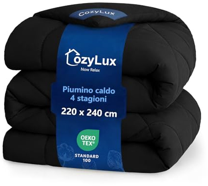 CozyLux Edredon Cama 150, Relleno Nórdico 220x240 cm de Fibra 300 gr/m² 100% Microfibra, Oeko-Tex 100, Edredón Nordico Matrimonio Cama 135/150, para 4 Estaciones, Lavable a Máquina, 220 × 240, Negro