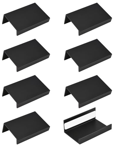 MOROBOR 8 Stück Fingerkantengriff, selbstklebende Sofortgriffe für Schrankschubladen, rechtwinklig, Aluminiumlegierung, unsichtbare Schrankknöpfe für Küche, Schlafzimmer, Wohnzimmer, 50 mm / Schwarz