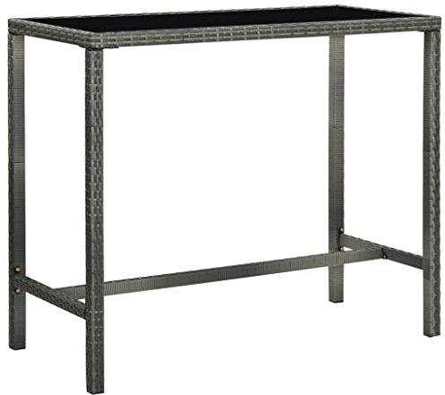 WKIEQACO Outdoor Outdoor Tische, Garten Bartisch Grau 130x60x110cm Poly Rattan und Glas
