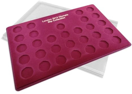 50p Red Coin Tray with Clear Cover 30 x Compartment London 2012 Olympic Set Coins Case Fifty Pence Collection Display