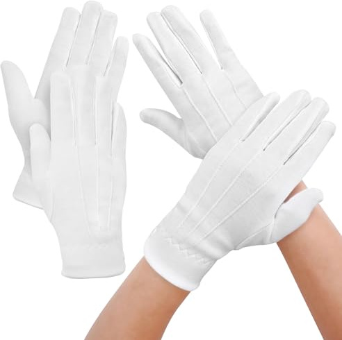 Kigift 2 Paar weiße Handschuhe, Kostüme, weiße Baumwollhandschuhe, atmungsaktiv, weich, für Schmuckinspektionen, formelle Smokings, Ehrengüter, Catering, Kellner, Fahrer