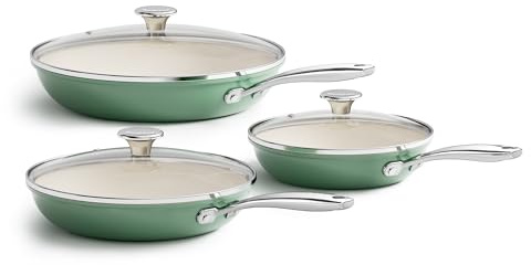 Redchef Lot de 6 poêles à frire en céramique anti-adhésives avec couvercle 20/24/28 cm pour tous les types de plaques de cuisson, sans PTFE, sans PFOA, passent au lave-vaisselle (vert)