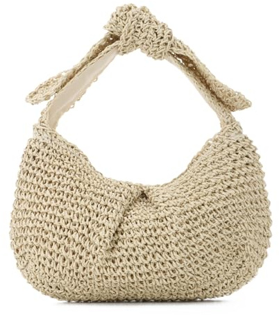 Ynport Crefreak Damen Strandtasche aus Stroh - Sommer Hobo Umhängetasche mit Schleifendetail, Handtasche mit Tragegriff oben für den Reiseurlaub