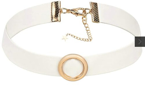 KnSam Halsband Damen, Verstellbare Kropfband Schmuck Rund Samt Choker-Halskette für Frauen Weiß Silber, 32.5+8.8CM