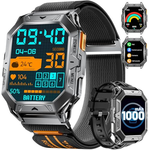 LIGE Militare Smartwatch Uomo Chiamate Bluetooth, Notifiche Messaggi, 2,13''AMOLED Display Orologio Fitness,100 Modalità Sportive, Bussola/Barometro/Altimetro, Smartwatch per Android iOS, Grigioblu