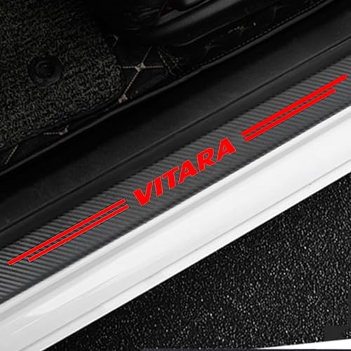 KLHYWEN 4 Piezas Pegatina para Umbral de Coche para Suz-uki Vitara, Película Protectora Estribos Fibra Carbono Autoadhesivo Puerta Guardias del Borde Decoración Accesorios,Red