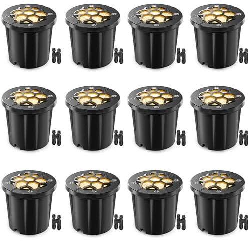 HIBOITEC Low Voltage Landscape Lights 12W, LED Outdoor In-Ground Lights 1200LM Ultra Bright Waterproof IP67 Pathway Lights, 12-24V AC/DC Landscape Lighting for Yard Garden Tree Uplighting, 12 Pack