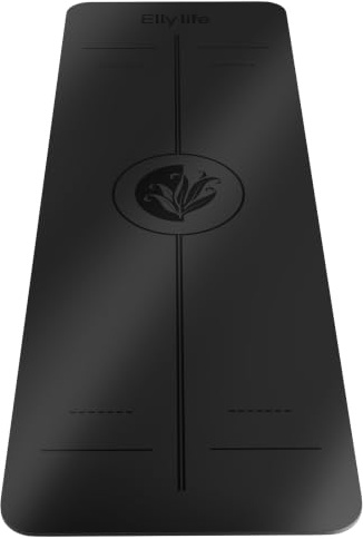 Ellylife Tappetino Yoga Antiscivolo Spesso, con segni di allineamento del corpo, Gomma naturale + PU ecologico, Delicato sulla pelle, Forte presa, con Cinghia, per Yoga, Pilates e Fitness
