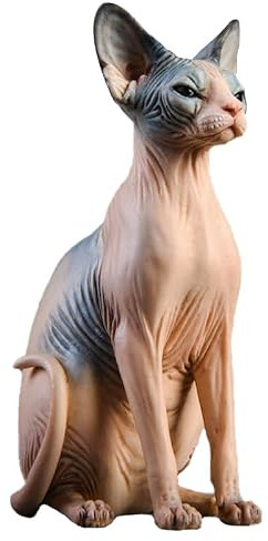 AMITD JXK Canadian Hairless Cat Figurine Pet Sphynx Statue Felidae Resin Animal Model Painted Figure Decoration Resin Collector Gift for Cat Lovers