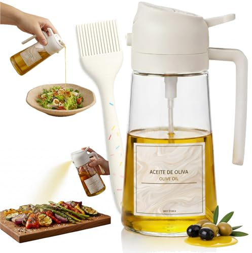 Genérico Pulverizador Aceite Spray Aceitera de Cristal antigoteo, Aceitera spray pulverizador, Dispensador aceite y Dosificador 3 en 1, Accesorios Freidora de Aire (Air Fryer)