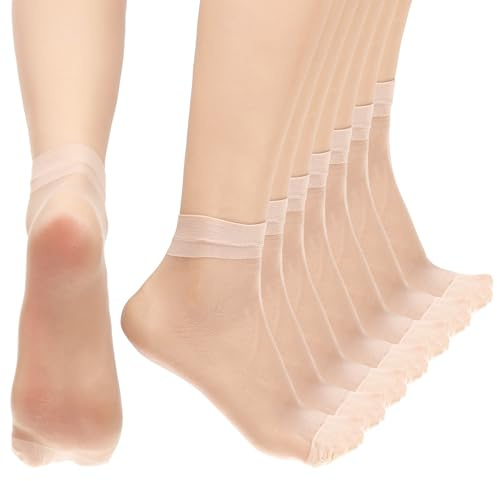 LIQWEI 10 Pairs Sheer Ankle Socks, Nylon Socks For Women, Ultra-Thin No Show Elastic Sock Short Dress Stockings See Through Sock for Women Nude