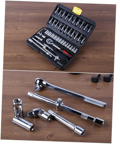 HAMPPLIES 46pezzi Strumenti di Riparazione Auto Chiave Cricchetto e Bussola in Acciaio al Vanadio Set di Utensili Meccanici Portatili per Riparazioni