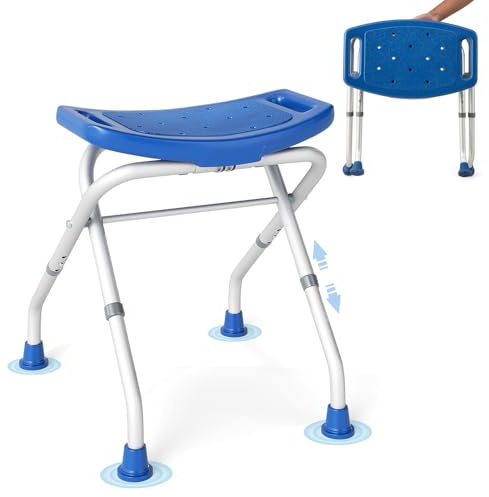 RELAX4LIFE Tabouret de Douche Pliable Antidérapant en Aluminium, Bleu | Siège de Douche Pliable Adulte PMR | Hauteur 49-52,5 CM | Poignées | Tabouret Salle de Bain pour Âgés Handicapés Enceintes