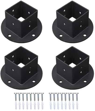 Lot de 4 supports de balustrade en métal massif - Base carrée - Construction solide - Pour clôtures sécurisées - Applications météorologiques - Supports de base carrés à usage multiple pour chantiers