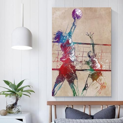 POLIUAWS Volleyball Watercolor Art Leinwand Wand Dekoration Leinwanddruck - Bilder - Kunstdruck - Leinwand Bilder - Wandkunst 08x12inch(20x30cm)