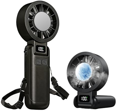 Ventilateur à main avec fonction turbo et refroidissement par glace | vitesse 1 à 100, 6200 tr/min, mini-ventilateur 3-en-1 pliable, ventilateur à main, de table et de cou pour les voyages