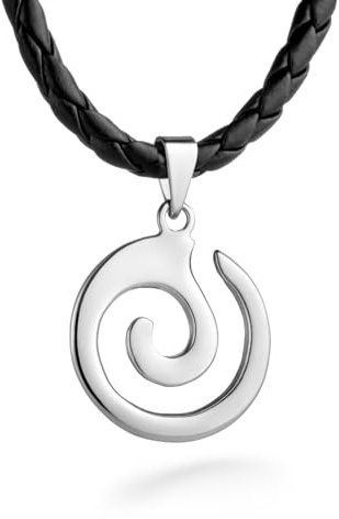Herrhalsband Med Maori Koru Spiralhänge Och Läderkedja