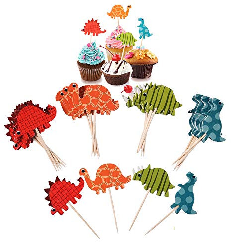 Baguettes de petit gâteau de dessus pour la partie de Dino, décoration de muffins, de gâteaux de petit gâteau de dinosaure Cake Toppers pour la décoration de fête d'anniversaire de bébé garçon