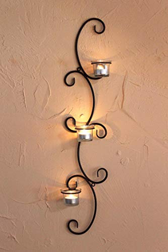 DanDiBo Wandteelichthalter Metall Wand Schwarz Emma 68 cm Teelichthalter Kerzenhalter Wandkerzenhalter Wandleuchter Kerzenleuchter