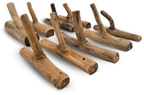 DESIGN DELIGHTS 9ER Set GARDEROBENHAKEN Limb | Teakholz Wurzel, ca. 17x10x2,5 cm (HxTxB) | Shabby Kleiderhaken