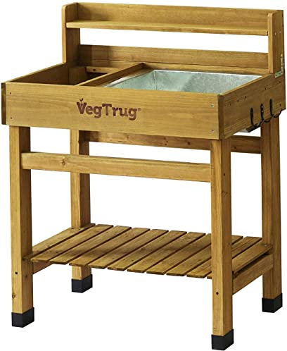 Pflanzen Kölle VegTrug Pflanztisch, FSC-zertifiziertes Holz, 77 x 46 x 94 cm, Werkzeugfach, 3 Haken