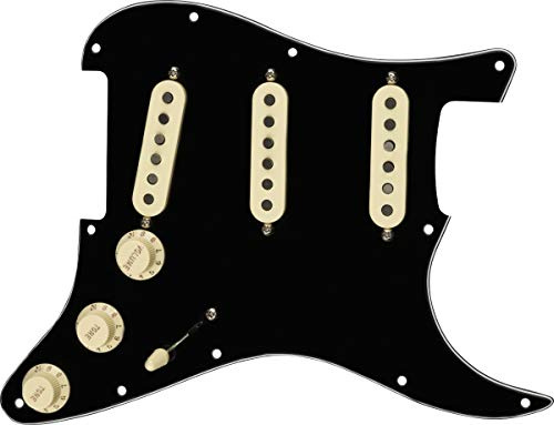 Fender Vorgefertigtes Stratocaster Schlagbrett, Tex-Mex SSS Tonabnehmer, Alnico 5 Magnete, Einfache Installation, Texas Grit Klang, Erhöhter Output, Schwarz