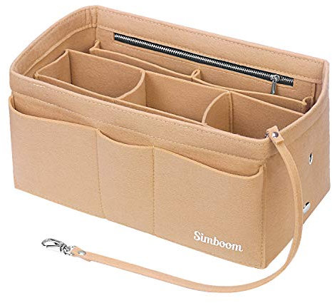 SIMBOOM Handtaschen Organizer für Frauen, Filz Taschenorganizer Bag in Bag Innentasche Organizer Einsatz Taschen Organisator mit Reißverschluss-Tasche, Beige/L