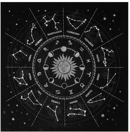 jojofuny Divination Tischdecke: Sternenhimmel Tarot Tuch FüR 12 Sternzeichen Spirituelle Dekoration FüR Rituale Und Astrologie 49 X 48 cm Flanell