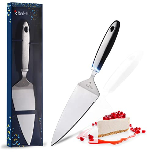 Red-Hit Cake Cutter and Pie Server, Stainless Steel Angled Spatula with Serrated Blade, Professional Wide Cake Cutter Slicer for Baking, Perfect for Cakes, Desserts and Brownies