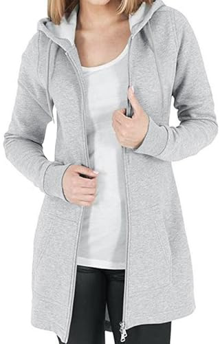 Vancavoo Sweats à Capuche Zippé Femmes Manteaux à Capuche Veste Hoodies Sweatshirt Manches Longues Automne Hiver Outerwear Printemps avec Poches Cardigan Couleur Unie,Gris Clair,XL