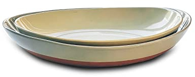 Mora Ceramic Large Serving Bowls- Set of 2 Oval Platters for Entertaining. Modern Kitchen Dishes for Dinner, Fruit, Salad, Turkey, etc. Oven, Dishwasher Safe, 55/35 oz, 13.5 / 11.8 - Neutrals