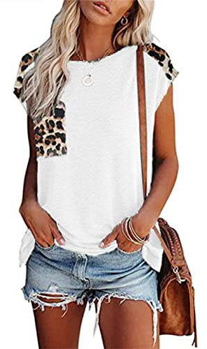 Camiseta de Manga Corta para Mujer Bloque de Color Blusas y Tops Casuales Camiseta de Verano de Cuello Redondo de Bloque de Color Casual con Bolsillos Tops de Leopardo Blusa Suelta Camisas de béisbol