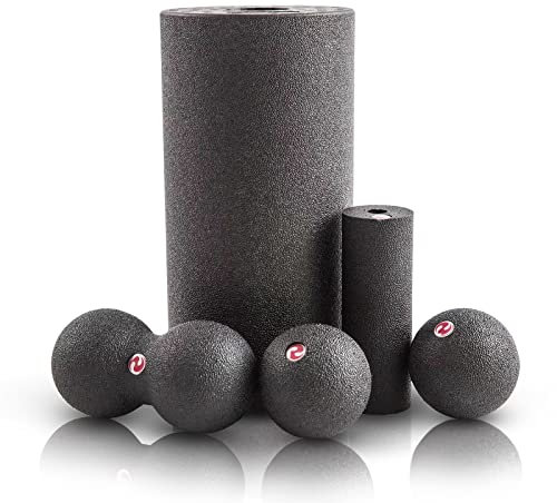WoNicer Faszienrolle 5-teiliges Yoga-Schaumstoffrollen Set Foam Roller, Massageball & Faszienball,faszienrolle wirbelsäule für effektives Faszientraining von Rücken, Wirbelsäule,Fuß&Pilates. (Black)