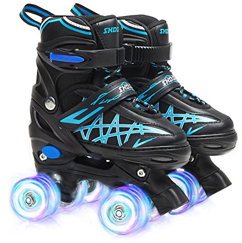 SHDSL Kids Roller Skates for Boys Girls Kids, 4 Sizes Adjustable Quad Skates with All Light up Wheels - Birthday Gift for Indoor Outdoor Sports Patines para niñas
