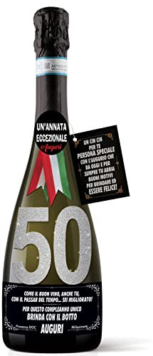 Bottiglia di Prosecco D.O.C. Millesimato per il compleanno dei 50 anni di un amico