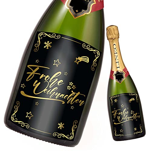 2 Stück Weihnachts-Flaschenetikett; Frohe Weihnachten Etikett für Glühwein, Sekt- & Weinflaschen selbstklebend; Weihnachtsdeko & Tischambiente für Geschenke, Freunde & Familie (Hochformat)