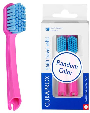 Curaprox CS 5460 Reise-Ersatz, 2er-Pack, Zufallsfarbe, Swiss Made | Bürstenköpfe – Für Reiseset, Ultrasanfte Plaqueentfernung