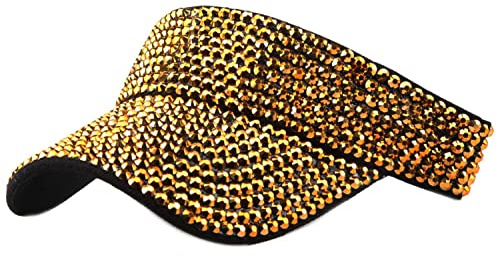 SMIUPIN Bling Shiny Rhinestones Sun Visor hat Cap for Women,Adjustable Summer Beach Visor Caps Running Tennis Golf Jogging Sun hat (Black hat+Gold Rhinestone)