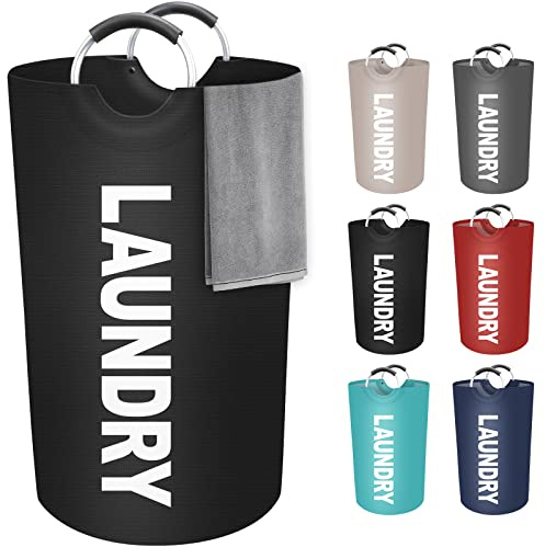 StorageRight 90L Large Laundry Basket, Laundry Hamper, Dirty Clothes Hamper for Laundry, Collapsible, Waterproof Laundry Baskets with Foam Protected Aluminum Handles for Laundry, Dorm, Family (Black)