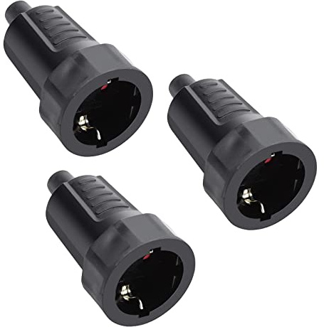 3er Schutzkontakt-Gummikupplung mit Knickschutztülle, Schuko Kupplung IP44 Schutzklasse, Gummi-Kupplung 230 V/16 A ohne Kabel, PVC Schuko Kupplung mit doppeltem Schutzkontakt für 8mm Kabel, schwarz