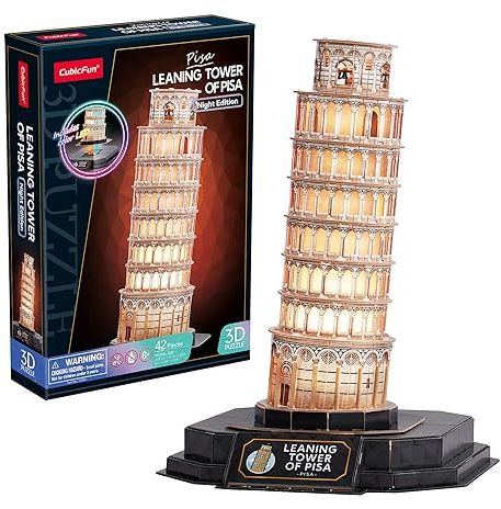 Puzzle 3d - Torre Di Pisa Led | Puzzles 3d Regalo Bambino 8 Anni | Puzzle 3d Per Bambini E Puzzles 3d Per Adulti | Modellini Da Costruire | Giochi Per Bambini | 44 Pezzi