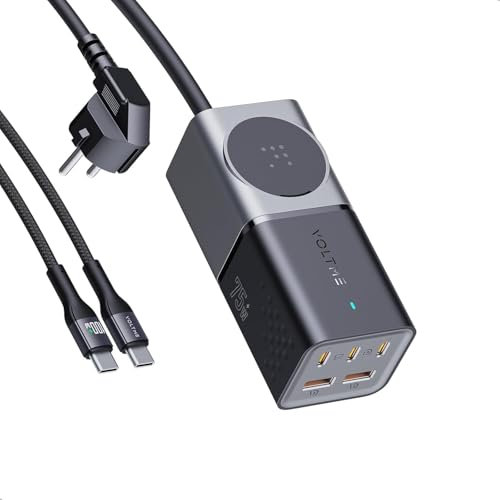 VOLTME VITO 75 EzTravel USB Caricabatterie Multipresa 75W Nero, Caricatore 6 Porte multiple Presa veloce con 1AC+2 porte USB+3 porte USB-C QC/PD GaN III, compatibile con laptop, MacBook, iPhone, ecc