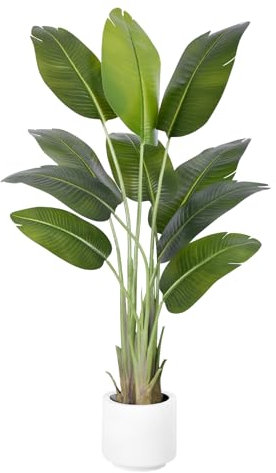 ZEEOZE Künstliche Paradiesvogel Pflanze 150cm Kunstpflanzen Groß mit 9 Blättern kunstpflanzen wie echt mit weißen Topf Zimmerpflanzen Groß Echt für Zimmer Deko Büro Schlafzimmer Badezimmer Garten Haus