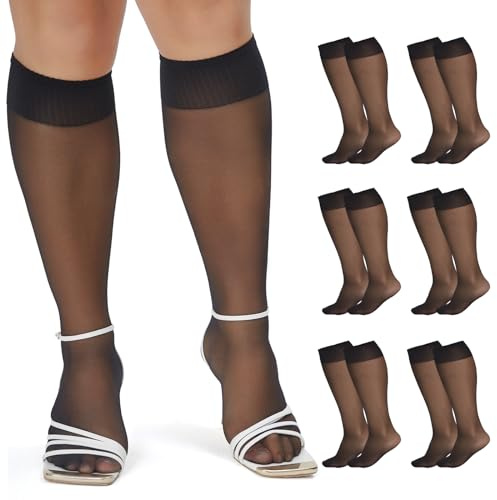 WiliW Lot de 6 bas transparents grande taille pour femme, chaussettes en nylon