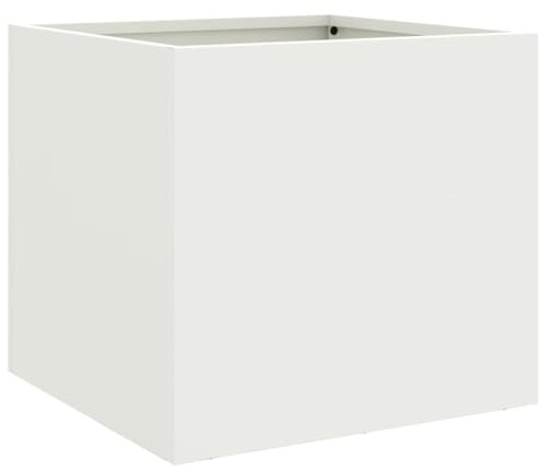 vidaXL White Cold-rolled Steel Rectangular Garden Planter - 32x30x29 cm Durable Outdoor/Indoor Flower Box