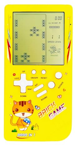 TAQY Cute Cat Pattern Block Game Console 23 Brick games Racing/Tank battle Retro Mini game machine Children's game console 70/80/90's Nostalgic Gifts Puzzle Toy Handheld Portable game device (Yellow)