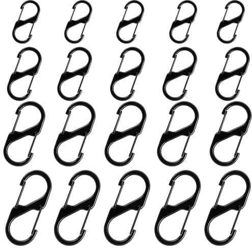 Doweve 20 Pcs Small Carabiner Clips, Dual Spring Keyring Clip, 4 Sizes Mini Carabiner, Carabiner Clip Small for Camping Outdoor