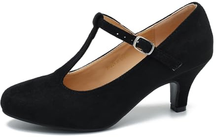 Women's Pumps Low Kitten Heels Mary Jane Retro T-Strap Comfortable Office Work Dress Shoes Black Velvet-41US 8.5